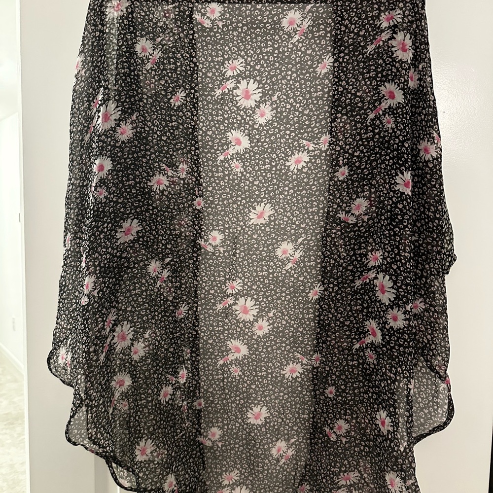Sheer Black Floral Kimono with Pink Accents - Picture 3 of 4